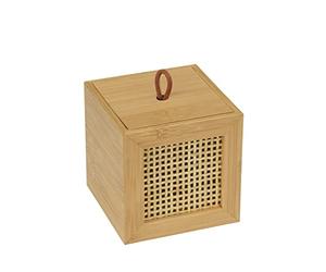 WENKO Allegre S bathroom box, decorative box with lid in trendy boho style, high-quality bamboo and rattan wickerwork, for storing bathroom utensils or accessories, 9 x 9 x 9 cm, natural