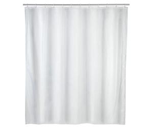 WENKO Anti-Mould Shower Curtain Plain White - Anti-Bacterial Textile Washable Water Resistant Mildew Resistant with 12 Shower Curtain Rings Polyester 120 x 200 cm White