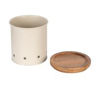 WENKO Aria 54046100 Storage Tin 1.6 Litres Metal Tin with Acacia Wood Lid, Breathable, Diameter 13.5 x 15 cm, Beige, Powder-Coated Metal, Cream