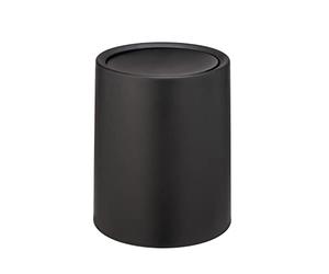WENKO Atri Black Swing Top Bin 6 L, 6 Litre Waste Bin with Lid Plastic, Invisible Bin Liner, Ø 21 x 25.5 cm, Black