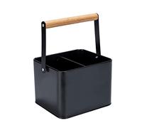 WENKO Baco utensil storage basket, black outdoor kitchen accessory, robust basket made of powder-coated black metal with flexible wooden handle, perfect for transporting sauces, 18 x 25.5 x 15 cm