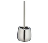 WENKO Badi Matt Chrome Toilet Set Ceramic with Metallic Surface, Including Toilet Brush with Silicone Brush Head and Non-Stick Effect, Matt Chrome