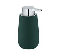 WENKO Badi soap dispenser, refillable liquid soap dispenser made of high-quality ceramic with matt surface, pump head made of robust plastic, filling capacity 320 ml, 9.5 x 16 x 8 cm, Dark green