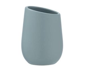 Wenko Badi Toothbrush Cup Blue Grey Ceramic with Matte Surface Toothbrush Cup for Storing Toothbrush and Toothpaste Diameter 8 x 11 cm
