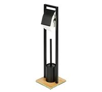 WENKO Bamboo Toilet Brush Holder Stand Steel Black 18 x 72.5 x 18 cm