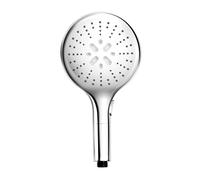 WENKO Basic Chrome Shower Head - Universal Handheld Shower, Adjustable Jet on 5 Levels of Intensity, Practical Push Button for Jet Control, Plastic (ABS), 15 x 15 cm, Shiny Silver