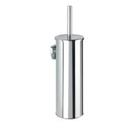 WENKO Basic Closed, Toilet Brush Holder for Wall Mounting, Rustproof Stainless Steel, Shiny, 10 x 37.5 x 10.5 cm