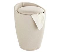 WENKO Bathroom stool Candy with linen look in beige, Polyester, 36 x 36 x 50.5 cm