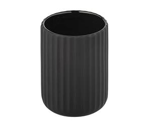 WENKO Belluno Toothbrush Holder for Toothbrush and Toothpaste Made of Elegant Ceramic with Modern Curves Ribbed Soft-Touch Surface in Matte Black Diameter 8 x 11 cm