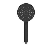 WENKO Black Design Shower Head - Universal Shower Head with 3 Jets and Easy Push Button Switching, Plastic (ABS), 12 x 12 cm, Black