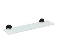 WENKO Bosio Black Glass Wall Shelf Matt Stainless Steel - Bathroom Shelf, Rustproof Stainless Steel, 46.5 x 5.5 x 13.5 cm, Matt