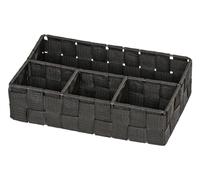 WENKO Cesto organizador Adria 3 compart. Grande Negro, Polypropylene, Black, 17 x 26 x 6.5 cm