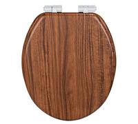 WENKO Chestnut toilet seat, made of FSC-certified fibreboard with Easy-Close automatic soft-closing mechanism and Fix-Clip fastening, (W x D): 35.5 x 42.5 cm, laminated and moisture-resistant, brown