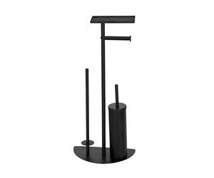 WENKO Cosenza Neo Toilet Roll Holder with Shelf, Brush Holder, Replacement Roll Holder, Matte Painted Steel, Black, 32.5 x 72 x 17.5 cm
