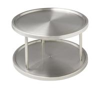 WENKO Cupboard Carousel Duo-2 Rotating Storage Areas, Stainless steel, Silver matt, 26.5 x 26.5 x 15.5 cm