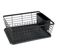 WENKO Dish Drainer Drip Dish Drainer for Dishes, Ideal for Sitting Next to the Sink, Made of Powder Coated Metal and Plastic, 36 x 30.5 x 15cm, Black