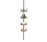 WENKO Dolcedo Telescopic Corner Shelf Bamboo and Stainless Steel Telescopic Bathroom Shelf Shower Shelf Height Adjustable with 4 Shelves