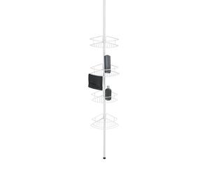 WENKO Dolcedo Telescopic Corner Shelf White Matt Clampable Corner Shelf for Shower with 4 Baskets, No Drilling Required, Stainless Steel
