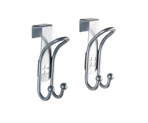 WENKO Door Hooks Hole Design Set of 2 - Set of 2 Wardrobe Hooks, Clothes Hooks, Bathroom Hooks, Steel, 3.2 x 9.5 x 6 cm, Silver