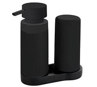 WENKO Easy Squeez-e washing station black, combination of refillable detergent and soap dispenser Ideal for bathroom,capacity approx. 250 ml per dispenser, dimensions 15 x 18 x 7 cm