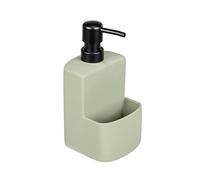 WENKO Festival Siena washing-up liquid dispenser, soap dispenser for the kitchen, high-quality ceramic with soft-touch surface, extra compartment for sponges, capacity 380 ml, 10 x 18 x 10 cm, red