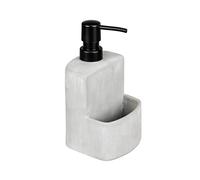 WENKO Festival washing-up liquid dispenser, refillable soap dispenser made of robust concrete in grey, compartment for the washing-up sponge perfect for the kitchen, 380 ml, 10 x 18 x 10 cm, concrete