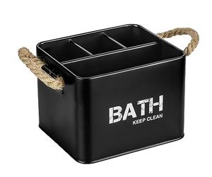 WENKO Gara Bathroom Box with 4 Compartments Black Steel Storage Box 19 x 12.5 x 13 cm Black
