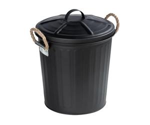 WENKO Gara Cosmetic Bin, Bathroom Bin, 6 L, Retro Bathroom Bin, Braided Handles, Painted Steel, 24 x 28.5 x 23 cm, Matte Black