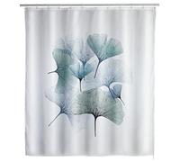 WENKO Ginkgo Anti-Mould Shower Curtain, Textile Curtain with Anti-Mould Effect for Bathroom, Washable, Water Repellent, with Rings for Attaching to the Shower Rail, 180 x 200 cm