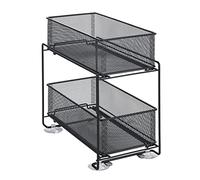 WENKO Gioma drawer organiser, high-quality organiser with 2 shelves and basket pull-out for kitchen cupboard or worktop, kitchen shelf made of powder-coated metal, 35 x 33.5 x 18.5 cm, black