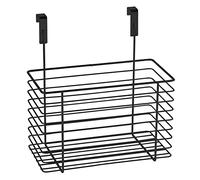 WENKO Hanging basket large, space-saving all-purpose shelf to hang on drawer or cupboard door, wire basket for bath and kitchen, without drilling, made of powder-coated metal, 24 x 24.5 x 15 cm, black