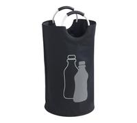 WENKO Jumbo bottle collector, 69 litres, bottle bag with decorative print & soft grip aluminium handles for easy transport of empty glass bottles, 100% polyester, 38 x 72 cm, black