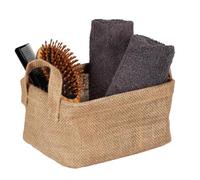 WENKO Juna S storage basket, decorative basket for neat storage for accessories such as clothes with two practical handles, outer material 100% jute, 20 x 15 x 15 cm, brown