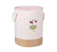 WENKO Kids Greta laundry bin, pink, round laundry bag for children in modern light pink with cute giraffe print and two cotton handles, 63 litres of laundry storage in one compartment, Ø 40 x 50 cm