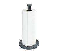 WENKO Kitchen roll holder marble, kitchen roll holder in elegant marble look for the kitchen, with base made of plastic and black bar made of metal, (W/D x H): Ø 15 x 32 cm, black