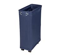 WENKO Laundry bin Corno Navy, stable slim laundry basket with four smooth-running castors and lid, narrow bamboo laundry collector made of 100% polyester, capacity 43 L, (W x H x D): 18.5 x 60 x 40 cm