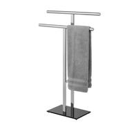 WENKO Lava T-shaped Towel Rail with 2 Arms Stainless Steel and Safety Glass Base Plate Dimensions 50 x 81.5 x 20 cm