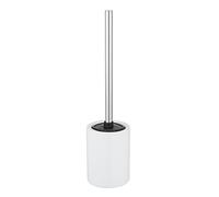 WENKO Laviano ceramic toilet brush set, white glossy, free-standing toilet brush holder with replaceable silicone slatted toilet brush head, non-stick effect for hygienic cleaning, Ø 9.7 x 39 cm