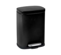 WENKO Leno Easy Close Cosmetic Bin, 5 Litres, Puristic Pedal Bin with Lid and Soft Close and Integrated Bag Holder, Small Painted Steel Bucket, 21.5 x 19 x 29.5 cm, Black
