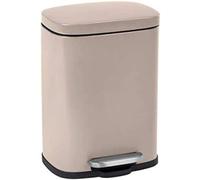 WENKO Leno Easy Close Cosmetic Bin 5 Litres Puristic Pedal Bin with Lid and Soft Close Mechanism and Integrated Bag Holder Small Painted Steel Bucket 21.5 x 19 x 29.5 cm Taupe