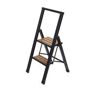 WENKO Lightweight Aluminium Design Folding Step Ladder, 2 Steps, 50 cm High | Non-slip XXL steps, 44 x 101 x 5.5 cm, black