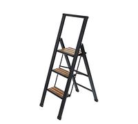 WENKO Lightweight Aluminium Design Folding Step Ladder, 3 Steps, 75 cm Higher, Non-Slip XXL Steps, 44 x 127 x 5.5 cm, Black