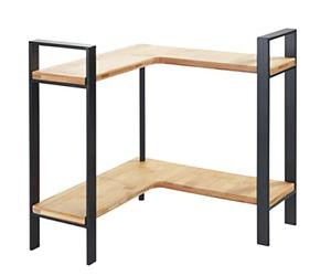 WENKO Lou Corner Shelf, Exquisite Two-Tier Storage for Worktop, Metal With Bamboo Boards, Kitchen Organization, (W x H x D): 30 x 33 x 30 cm, Black/Light Brown