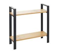 WENKO Lou Kitchen Shelf, Exquisite Corner Shelf for Kitchen Worktop, Metal Frame with Bamboo Shelves, Two Tiers, Black/Light Brown, 32 x 33 x 11 cm