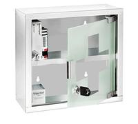 WENKO Medicine Chest shiny stainless steel, 25 x 25 cm - Medicine cabinet, lockable, Stainless steel, 25 x 25 x 12 cm, Shiny