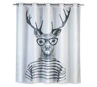 WENKO Mould Shower Curtain Flex Mr. Deer-Anti-Bacterial, Water-Repellent, intgrated Hanging Mechanism, Polyester, White, 180 x 200 x 1 cm