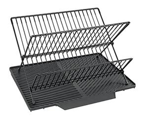 WENKO Nelia draining mat with dish drainer rack with sloping surface for optimal water drainage, plastic dish mat, metal rack, (W x H x D): 34 x 24 x 40 cm, black