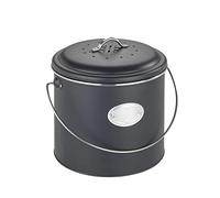 WENKO Nero Compost Bin 6 L, Metal, Lid with Silicone Ring, with 3 Activated Carbon Filters to Neutralisate Odours, Labelling Label, Dimensions (W x D x H): Diameter 22.5 x 22.5 cm, Black