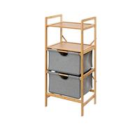 WENKO Nori Laundry Shelf Bamboo with 2 Removable Drawers 100% Polyester 44 x 96 x 34 cm Natural/Grey Brown 44 x 96 x 34 cm