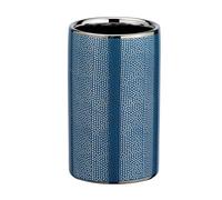 WENKO Nuria Toothbrush Holder for Toothbrush and Toothpaste Made of Elegant Ceramic with Luxury Textured Surface in Silver/Blue, Diameter 6.5 x 10.7 cm